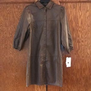 7 For All Mankind Faux Leather Puff Sleeve Dress in Saddle Size Small NWT